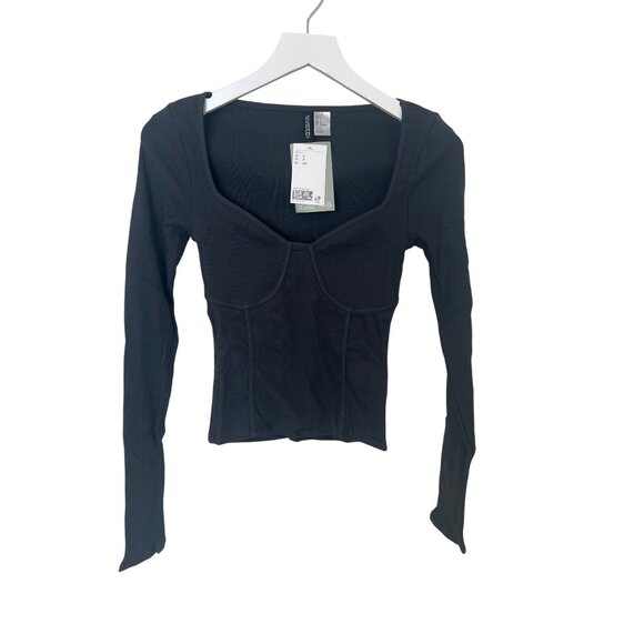 H&M Dark Gray Corset Style Ribbed Long Sleeve Top - Picture 5 of 7